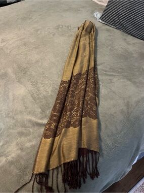 Gold and Brown Lace Accent Scarf
